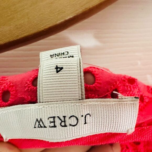 J Crew 100% Linen Timeless Eyelet Peasant Blouse M Coral Pink 3/4 Sleeve Preppy - Picture 5 of 6